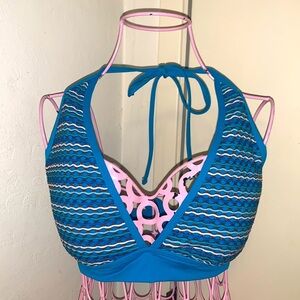 🎁🏝️Like New La Blanca Turquoise Multi Textured Bathing Suit Halter Top - Size: 8